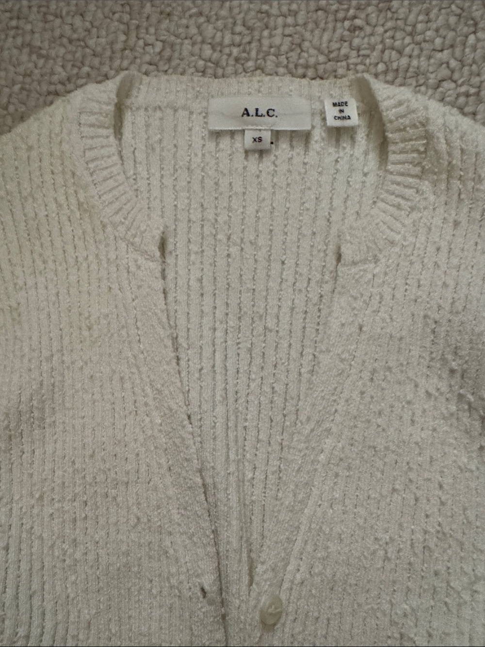 ALC Cream Ribbed V-Neck Button-Up Cardigan - Picture 2 of 3